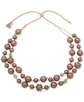 Gold-Tone Pavé Fireball, Crystal Star & Color Imitation Pearl 28" Adjustable Layered Necklace