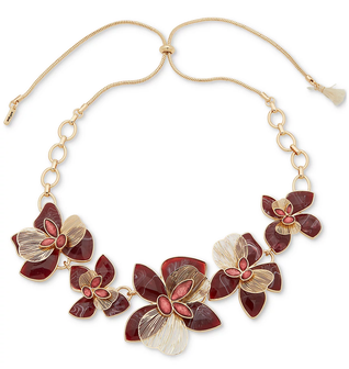 Gold-Tone Crystal & Stone Flower 28" Adjustable Statement Necklace