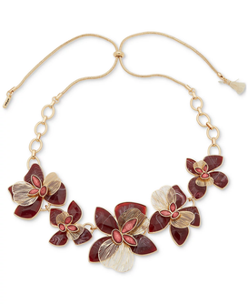 Gold-Tone Crystal & Stone Flower 28" Adjustable Statement Necklace