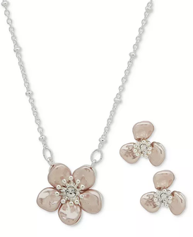 Silver-Tone Crystal Color Flower Pendant Necklace & Stud Earrings Set