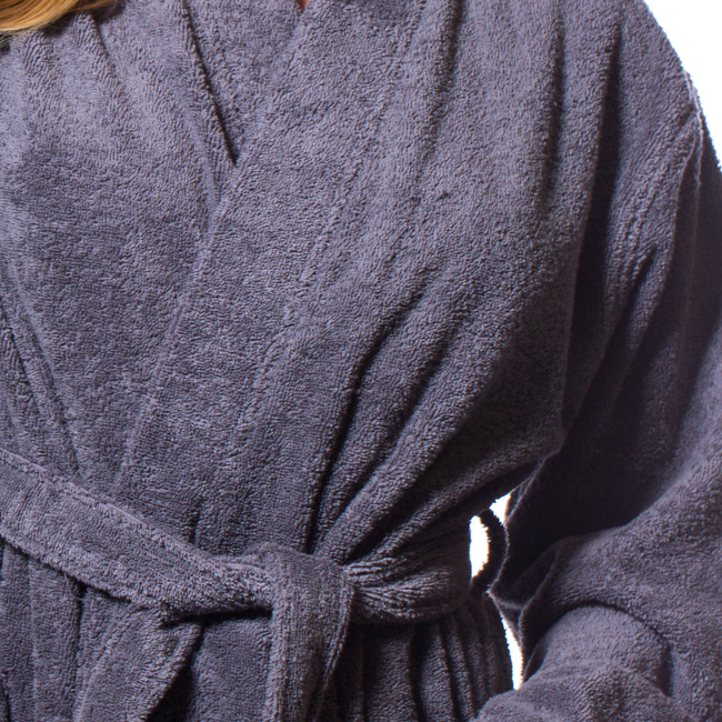 100% Turkish Cotton Gray Terry Kimono Bathrobe-gallery-46194514395395