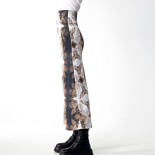Babs Body-hugging Midi Skirt - Sepia Gargoyles Print Design-gallery-40066443510056