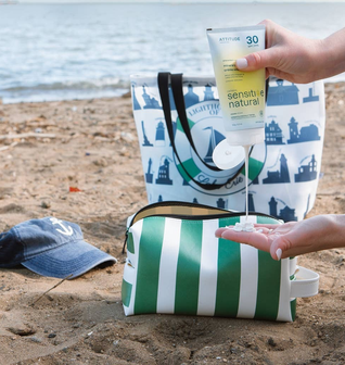 Green Stripes Beach Sunscreen Bag / Beach Pouch