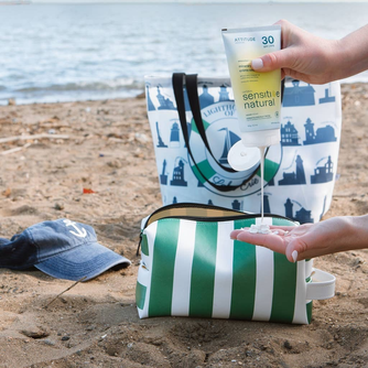 Green Stripes Beach Sunscreen Bag / Beach Pouch