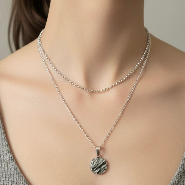 Round marbled pendant necklace set-gallery-44876542542082