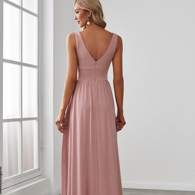 ever SORAYA|Sleeveless V-Neck Empire Waist High Slit Floor-Length Evening Dress-gallery-29390654865482