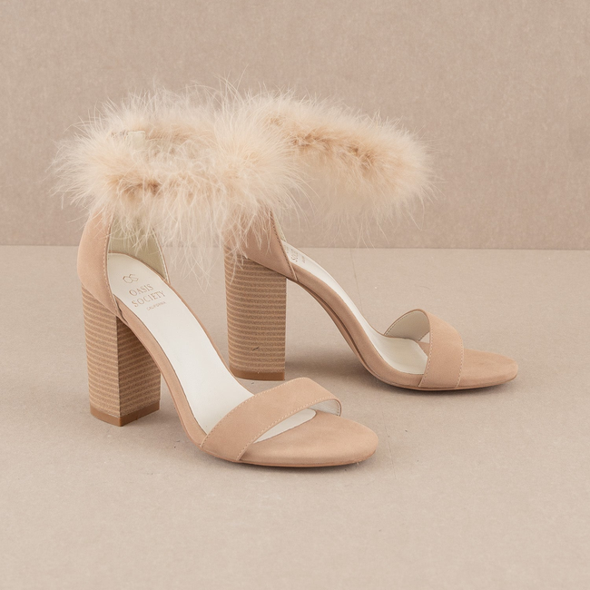 The Sasha | Nude Feathered ankle block heel-gallery-36971127668913