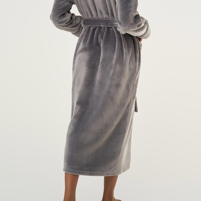 Gray Plush Soft Warm Fleece Womens Robe-gallery-46194511479043