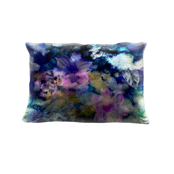 Floral Shimmer Velvet Pillow - Bryony Storm Noir-gallery-30599071170673