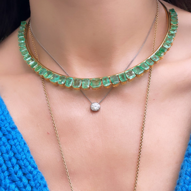 Vintage yellow 18K gold 29.3 ctw emerald statement collar-gallery-56047665316155