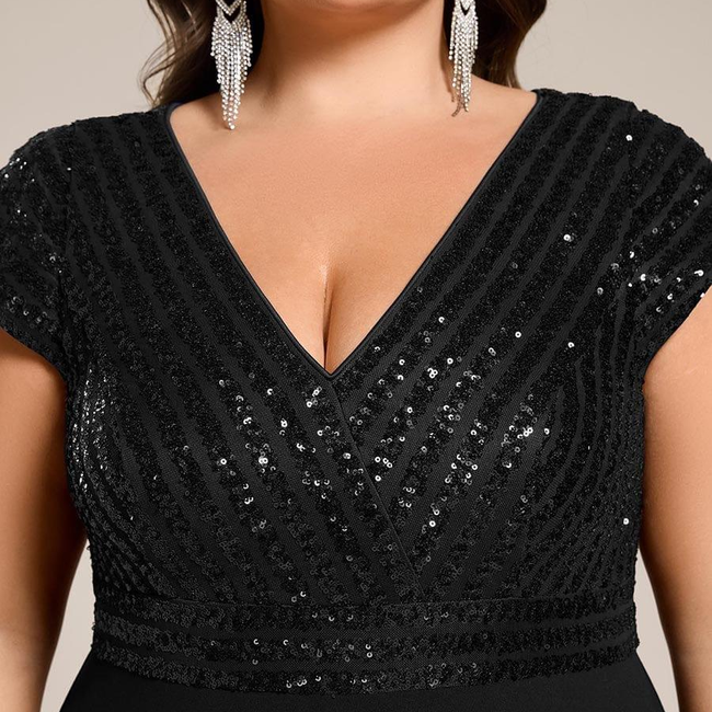 ever BAYLOR|Short Sleeve V-Neck Midi Sequin Formal Dress-gallery-32828979150922