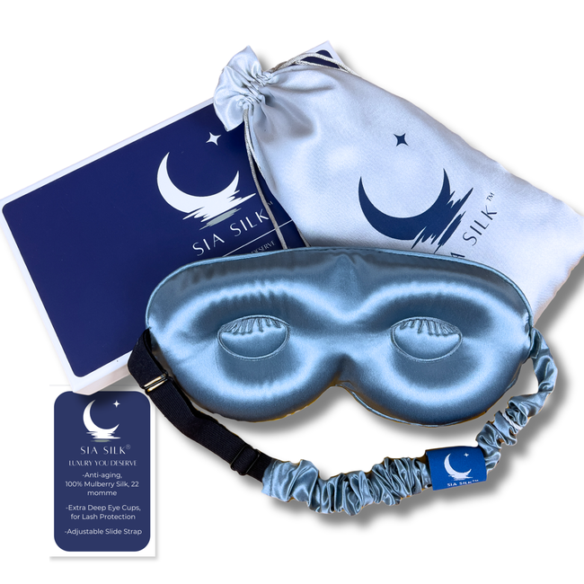 Sia Silk® Sleep Mask with extra deep eye cups for long lashes  - Stormy Blue-gallery-42002733859073