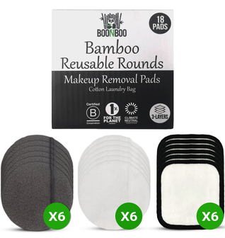 BOONBOO Reusable Make-Up Removal Pads | Facial Rounds for Makeup Removal | 18 Pads + Laundry Bag | B