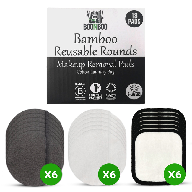 BOONBOO Reusable Make-Up Removal Pads | Facial Rounds for Makeup Removal | 18 Pads + Laundry Bag | B-gallery-29021765664877