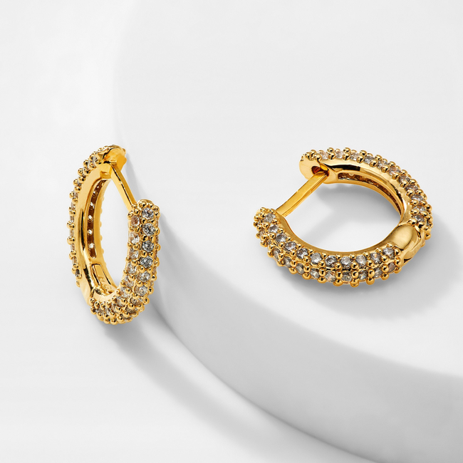 SMALL PAVE HUGGIE HOOP EARRINGS-gallery-32258097512617