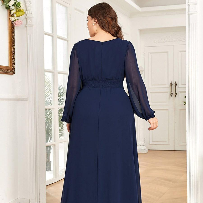 pretty CELESTE|Plus Size See-Through Puff Sleeve Chiffon Mother Dress-gallery-30780754133066