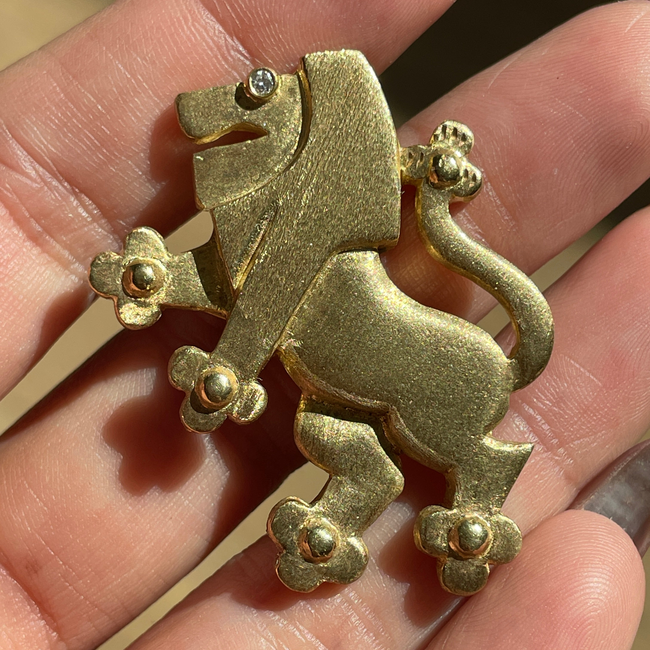 Vintage yellow 14K large standing Lion statement pendant/pin with diamond eye-gallery-51167900565819