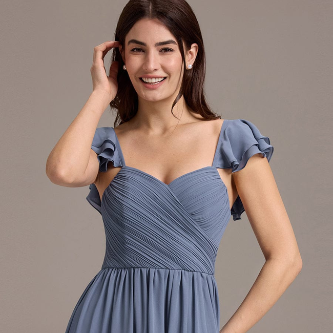ever CLARKE|Chiffon A-Line Ruffles Cap Sleeve Bridesmaid Dress with Side Slit-gallery-33288277786698