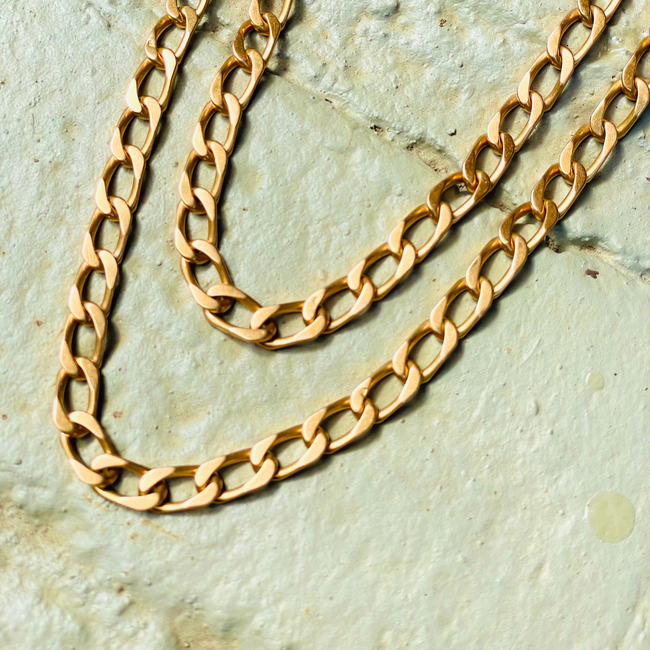 Vintage French yellow 18K gold oval link curb chain likely Rolling et Cie, 37 inch-gallery-53501324230971