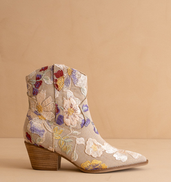 The Wanda | Taupe Floral Appliqué Cowgirl Boot