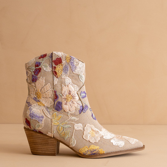 The Wanda | Taupe Floral Appliqué Cowgirl Boot-gallery-37804594954417