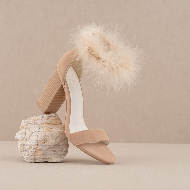 The Sasha | Nude Feathered ankle block heel-gallery-36971127734449