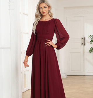 ever CELESTE|Long Sleeve Chiffon A-Line Empire Waist Formal Dress