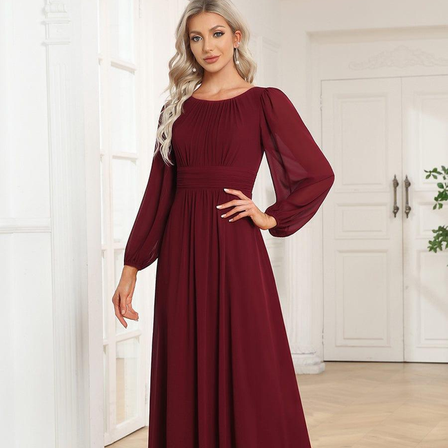ever CELESTE|Long Sleeve Chiffon A-Line Empire Waist Formal Dress-gallery-32686615920714