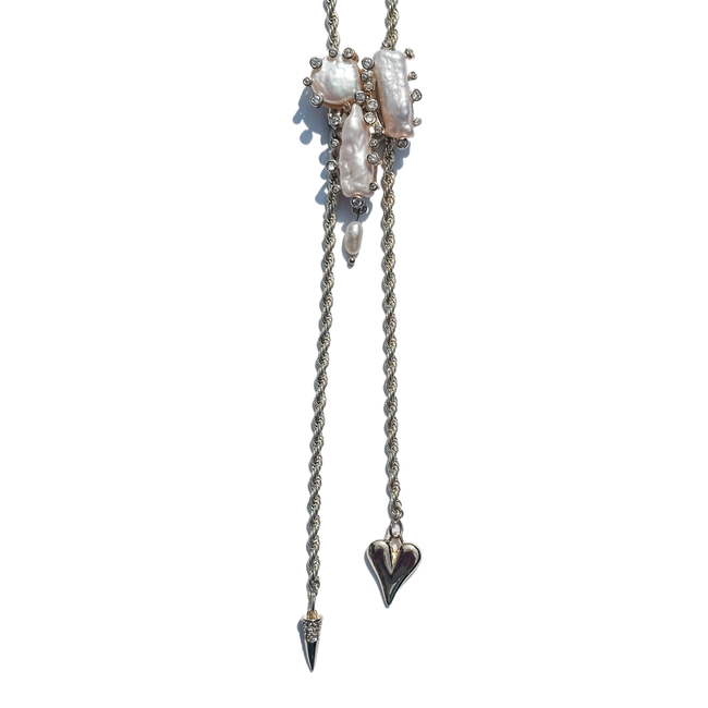 Boho Heart & Spike Pearl Bolo Necklace-gallery-47999138431128