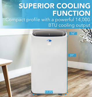 Whynter Portable Air Conditioner, Dehumidifier, & Fan with HEPA Filter 500 sq ft Efficiency 14000 BT