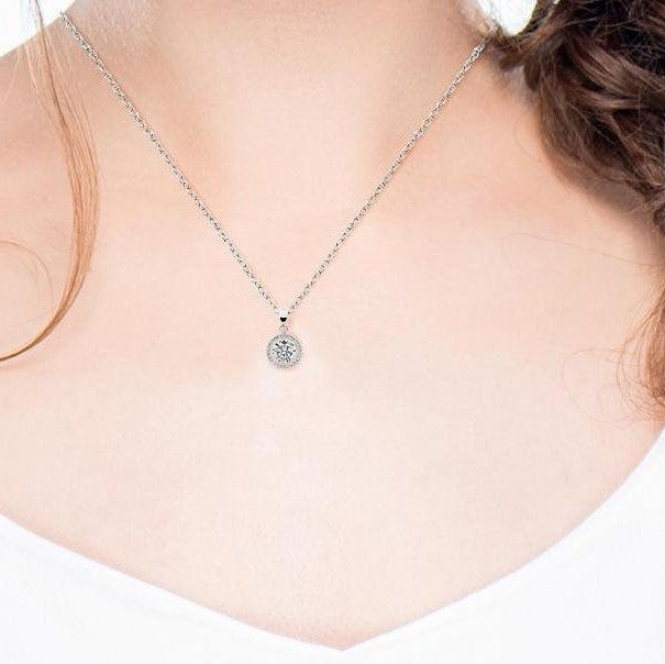 Round Halo Crystal Pendant Necklace-gallery-30351765012538