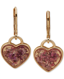 Gold-Tone Pink Stone Heart Drop Earrings