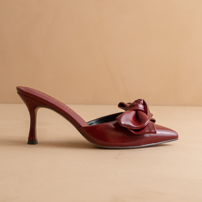 The Jane | Burgundy Wine Pointed Toe Bow Accent Kitten Heel-gallery-38968716624049
