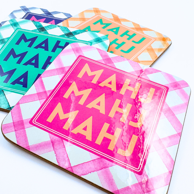 Mahjong Coasters, 4 Set | Gift or Prize | Green, Pink, Blue, Orange-gallery-46119132102967