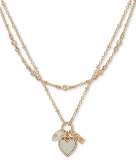 Gold-Tone Mixed Stone Heart Multi-Charm Layered Pendant Necklace, 16" + 3" extender