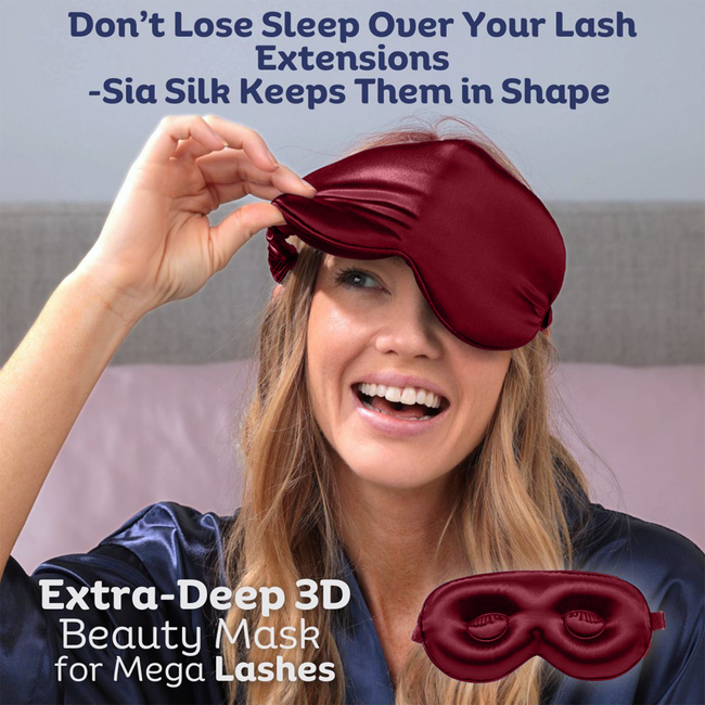 Sia Silk® Sleep Mask with extra deep eye cups for long lashes - Merlot-gallery-41923507355905