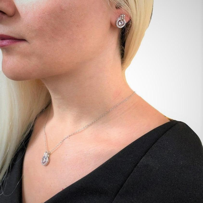 Cubic Zirconia Necklace and Earring Set-gallery-30351774515258