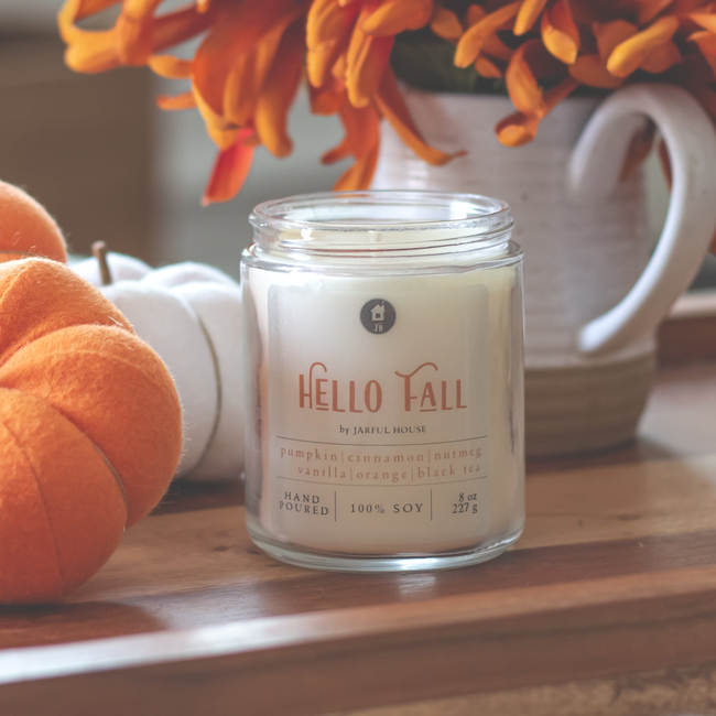 Fall Candle Hello Fall - 8 oz | Natural Soy Wax Candle-gallery-28330224386118