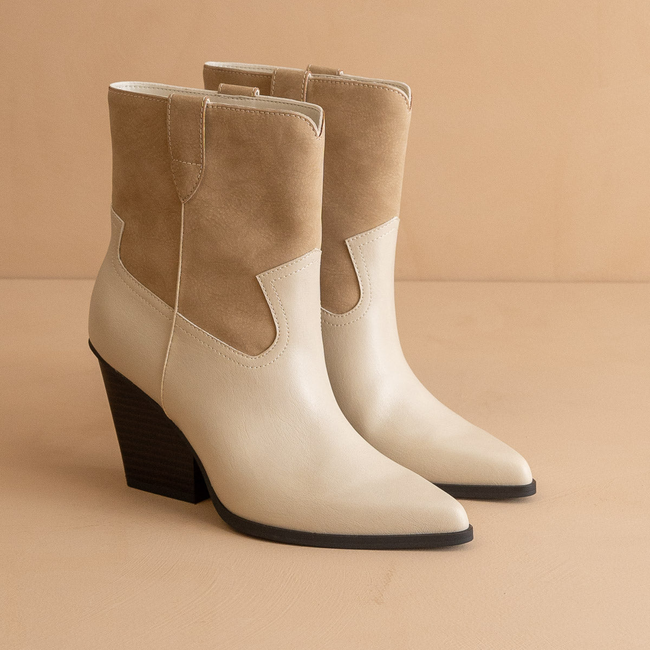 The Brooks | Beige Two Toned Western Bootie-gallery-37488330014897