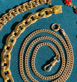 Antique yellow 14K all original flat curb watch chain, 19.5 inch