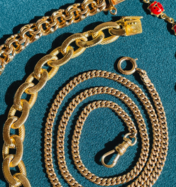 Antique yellow 14K all original flat curb watch chain, 19.5 inch