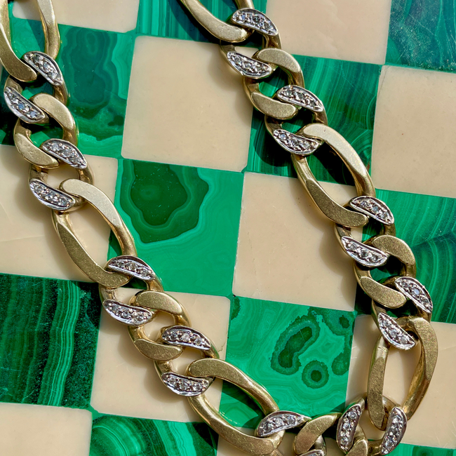 Vintage 14K diamond figaro link bracelet, 8 1/8 inch-gallery-47732927267131