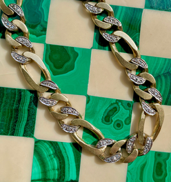 Vintage 14K diamond figaro link bracelet, 8 1/8 inch