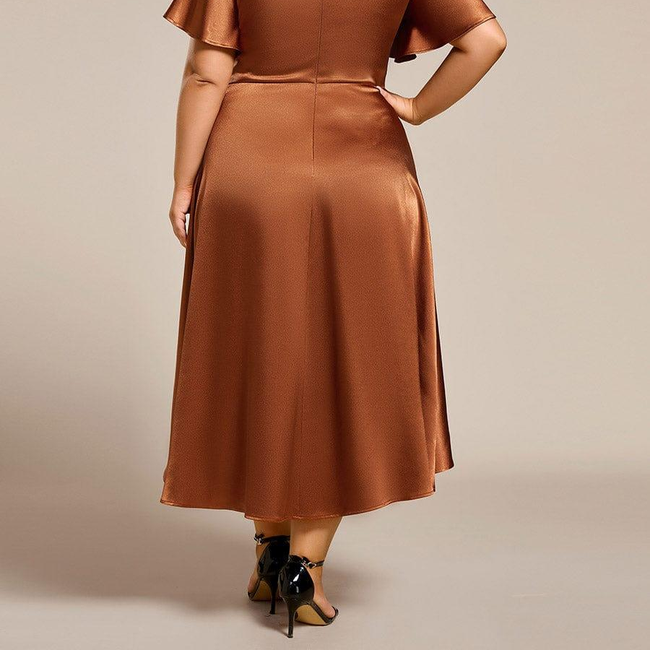 ever SCARLEN|V-neck High-Low Satin Wedding Guest Dress with Pockets-gallery-32771455647818