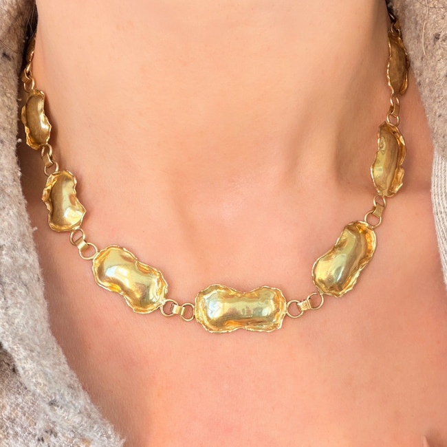 Vintage yellow 18K organic reversible petal chain, 16.5 inch-gallery-57436741665083