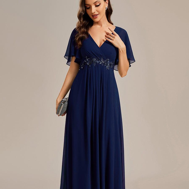 ever IVYROSE|Ruffles Sleeve A-Line Chiffon Waist Applique Maxi Formal Evening Dress-gallery-31451757477962