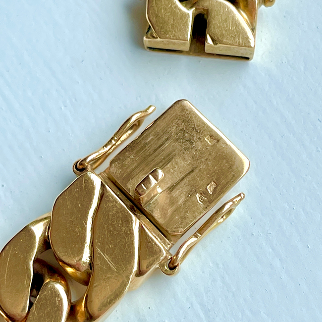 Vintage French yellow 18K solid curb bracelet, 7.5 inch and sizable-gallery-54240395657531