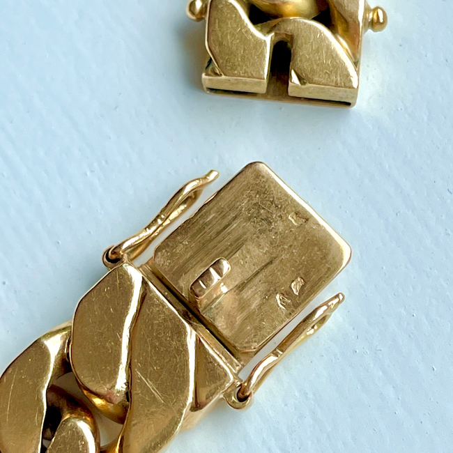 Vintage French yellow 18K solid curb bracelet, 7.5 inch and sizable-gallery-54240395657531