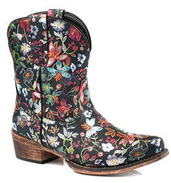 Roper Ingrid (Black) - Women's Metallic Leather Cowgirl Boot