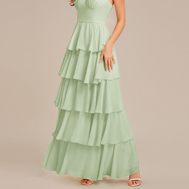 Ruffled Chiffon Sleeveless Wedding Guest Dress-gallery-33683621412938